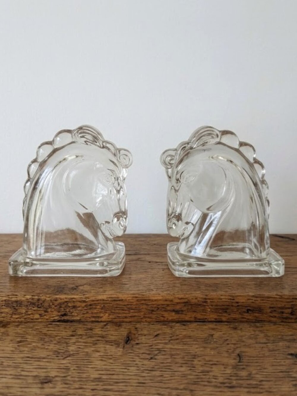 Pair of Vintage Federal Glass Horse Head Bookends Equestrian Bookend Pair Office
